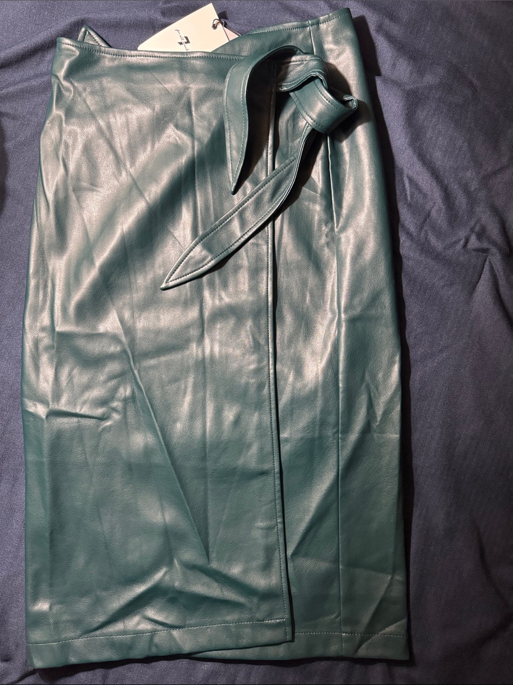 7 For All Mankind Teal Faux-Leather Tie-Waist Pencil Skirt